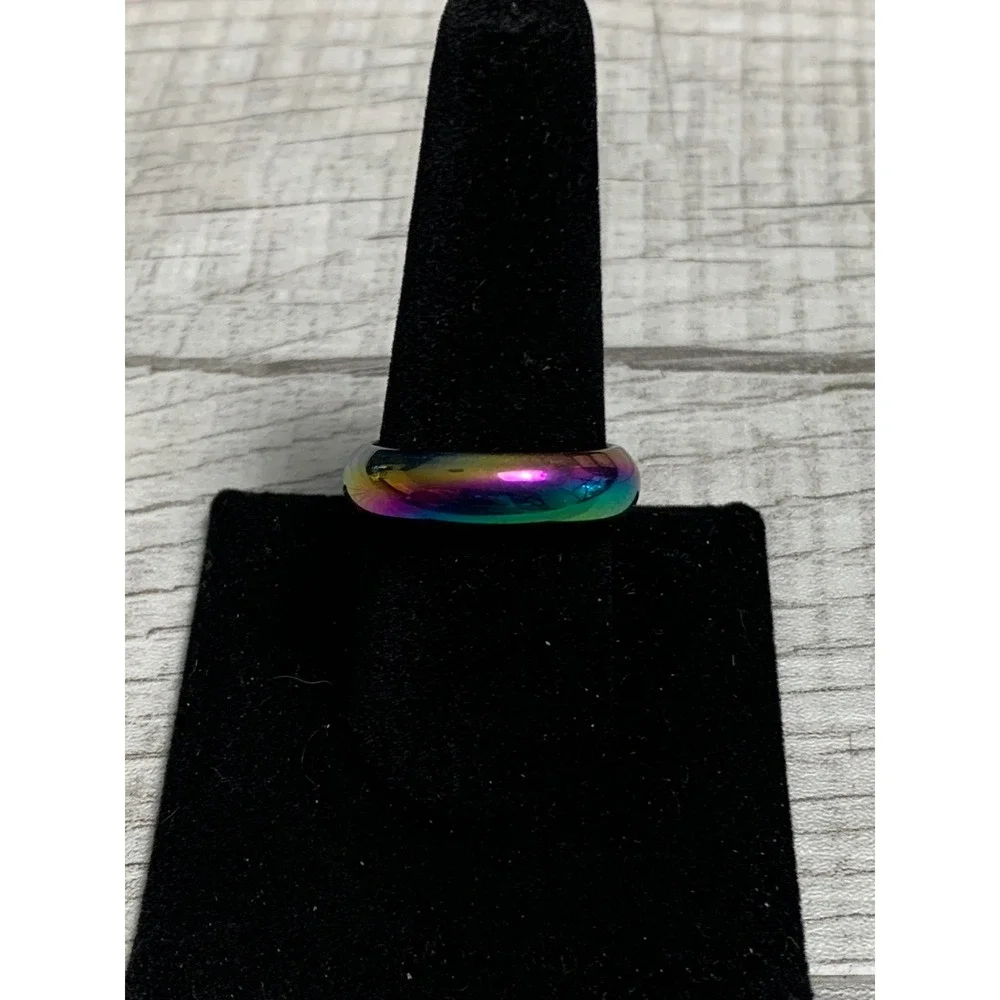 Rainbow Iridescent Band Ring Size 10.25 Multi Color High Polish Dome Ring 3286